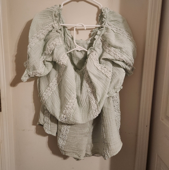 American Eagle  Mint Green Lace Trimmed    Shorts Set L-XL - Picture 8 of 8